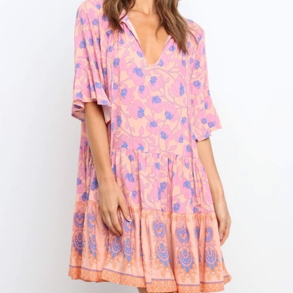 Petal & Pup Pink and Blue Floral Midi Dress - Picture 4 of 10